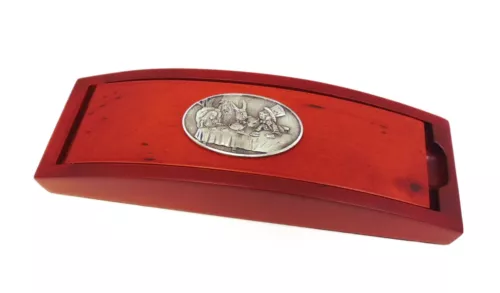 mad hatter's tea party design red wooden pen box & pen set - alice in wonderland image 1