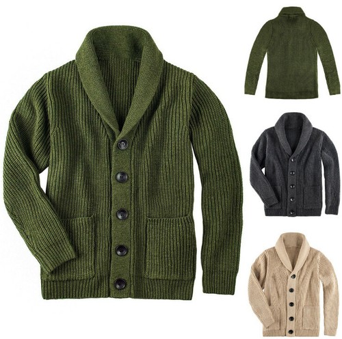Men Shawl Collar Cardigan Sweater Cable 
