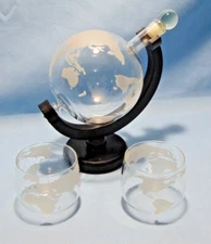 Decanter Whiskey Etched World Globe Set Glass Crystal 850ml / 28oz