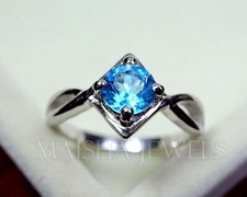 925 Sterling Silver Natural Swiss Blue Topaz Solitaire Ring December Birthstone