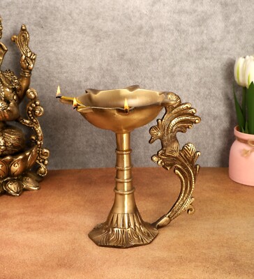Brass Oil Wick Aarti Diya Stand, Brass Home Decor Diya