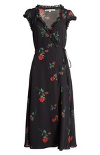 NWT Reformation Gwenyth Floral Wrap Midi Dress, Rochelle (Black), XS