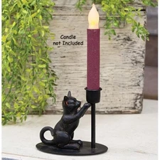 New METAL BLACK CAT Taper Candle Holder 5"L x 4.25"H x 3"D  Rustic Farmhouse