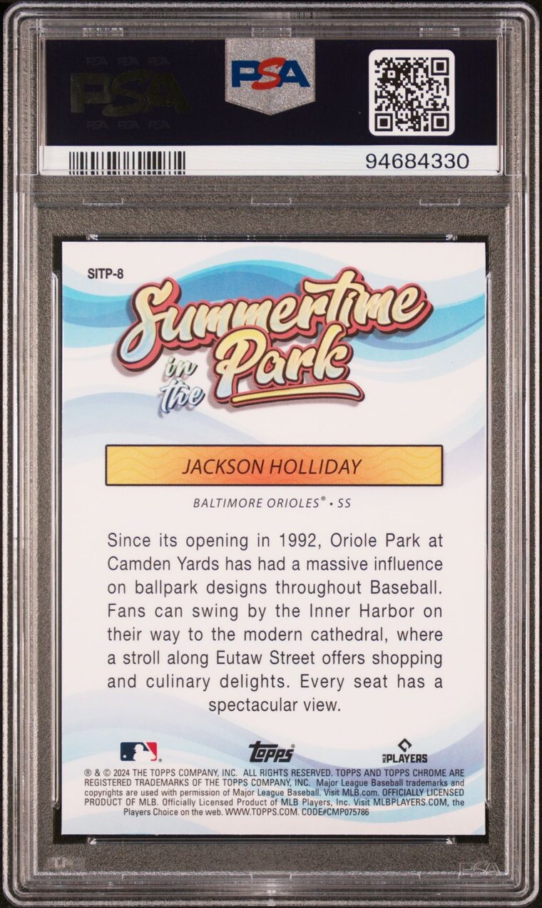 2024 TOPPS CHROME SUMMERTIME IN THE PARK 8 JACKSON HOLLIDAY PSA 10