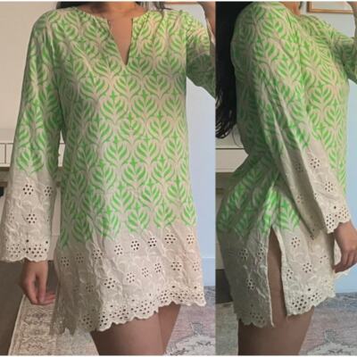 Roberta Roller Rabbit Womens Boho Eyelet Long Sleeve Tunic Top Swim Coverup M