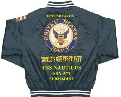USS NAUTILUS SSN-571 SUBMARINE EMBROIDERED SATIN JACKET (BACK ONLY)