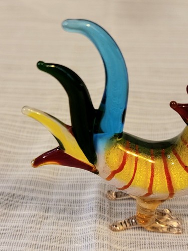 Hand Blown Art Glass Long Tail Rooster Figurine/Multicolored - 第 3/4 張圖片