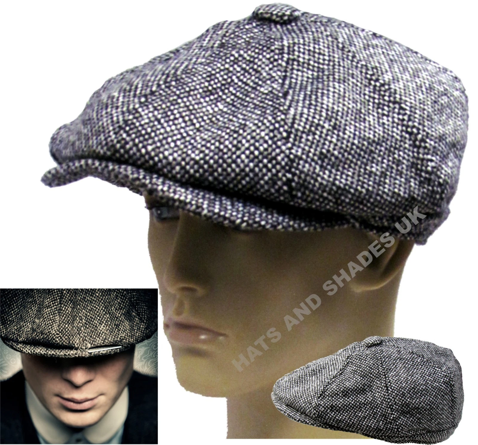 Peaky Blinders Gatsby Newsboy Hat Grey Tweed Flat 8 Panel Baker Boy Bakerboy Men
