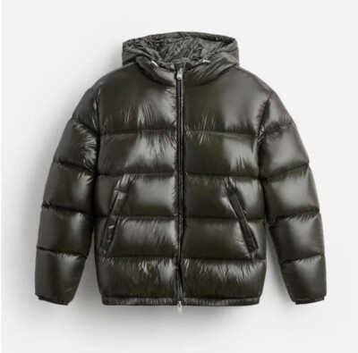  Daunenjacke Dark Green Puffer Winter mit Federn - Größe L - Neu 