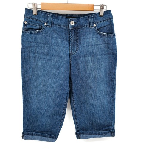 Nine West Denim Bermuda Shorts Womens Size 6 Casual Rolled Hem Mid Rise Med Wash - Picture 2 of 14
