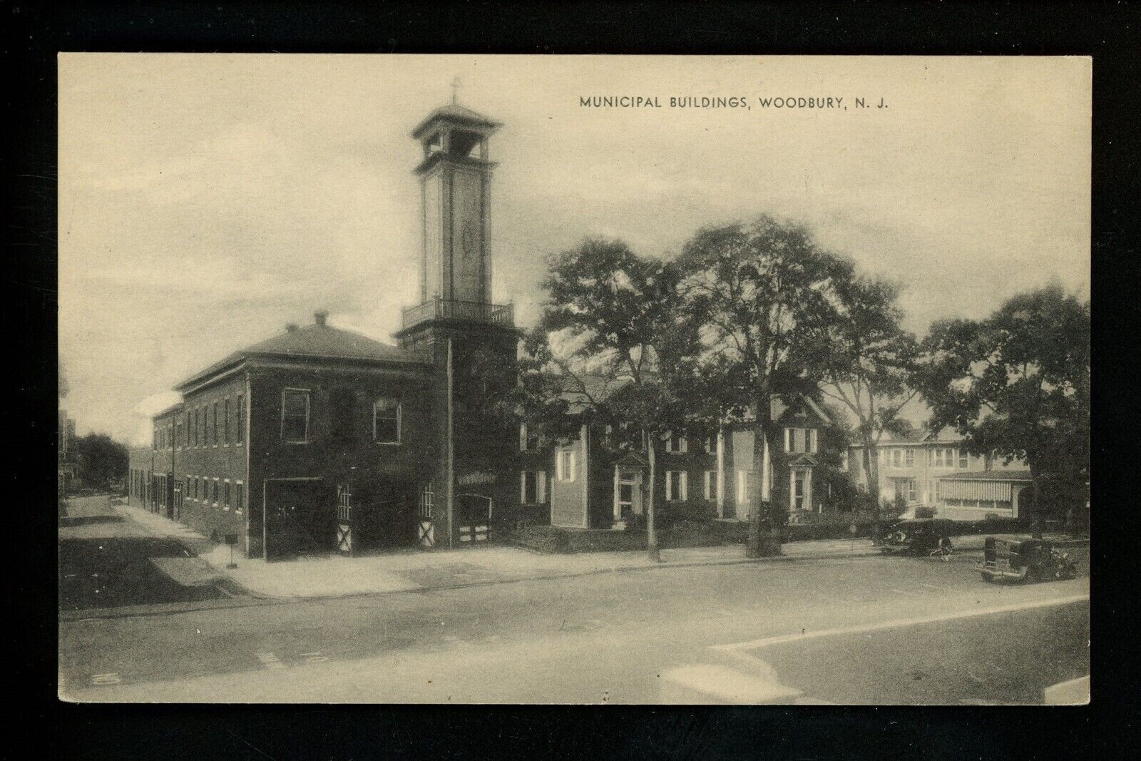 New Jersey NJ postcard Woodbury, Municipal Buildings Vintage fire