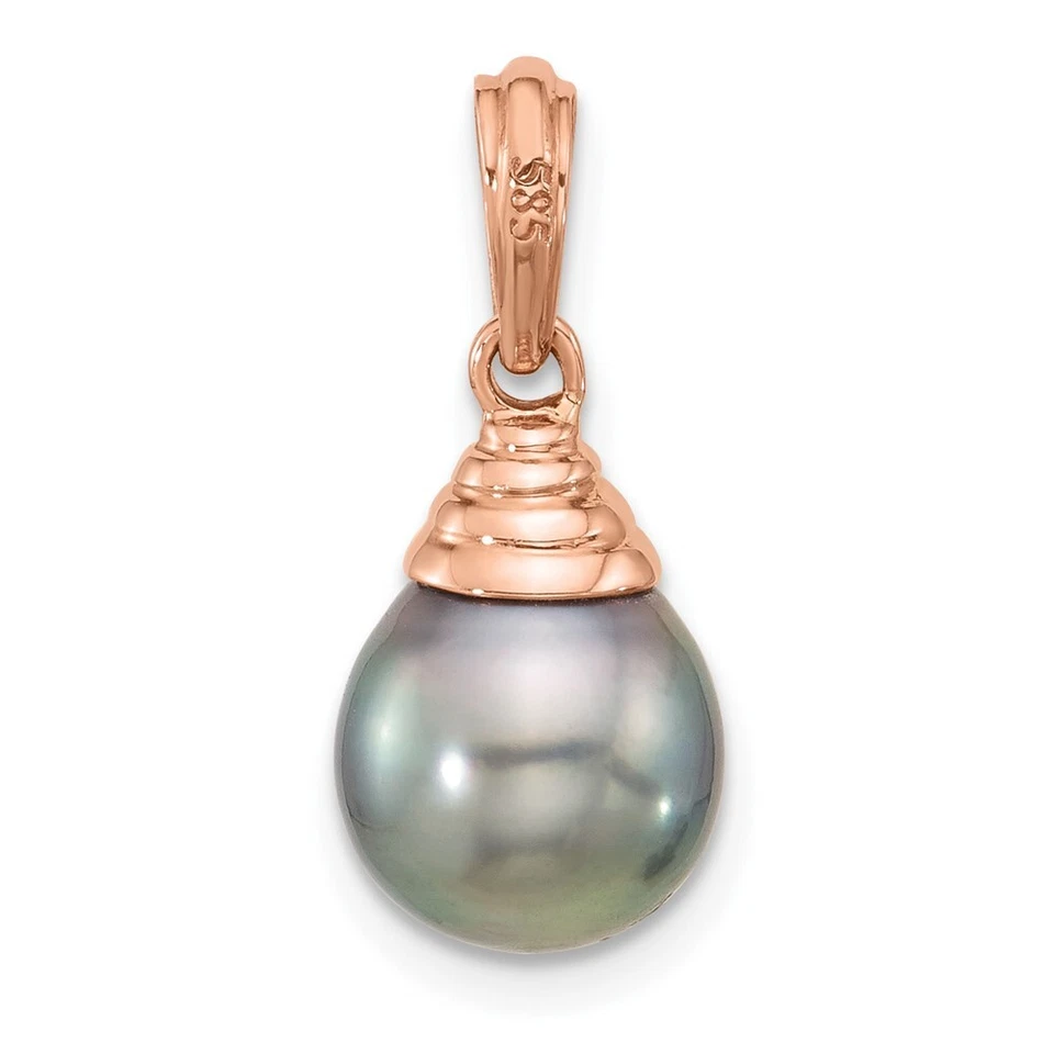 Colgante de perlas cultivadas de agua salada de Tahití lágrima negra de oro rosa de 14k de 9-10 mm Foto 3 de 4