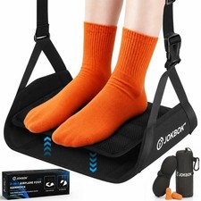 2-in-1 Airplane Foot Hammock, 10" Wide Bamboo Rest Standard Size, Black