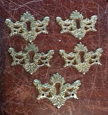 5 Victorian Ornate Fancy French Provincial Cast Brass Keyhole Escutcheons 