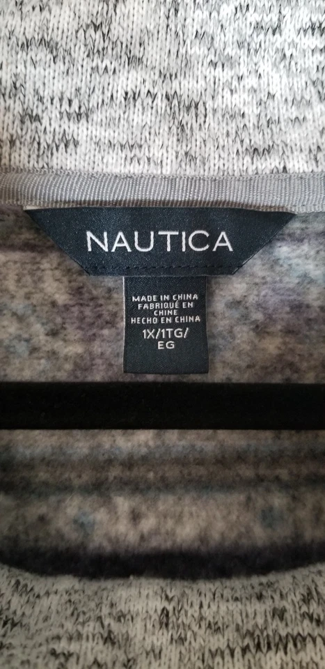 Vestido suéter feminino Nautica 1X cinza azul ilha justa túnica acabamento contrastante - Imagem 2 de 3