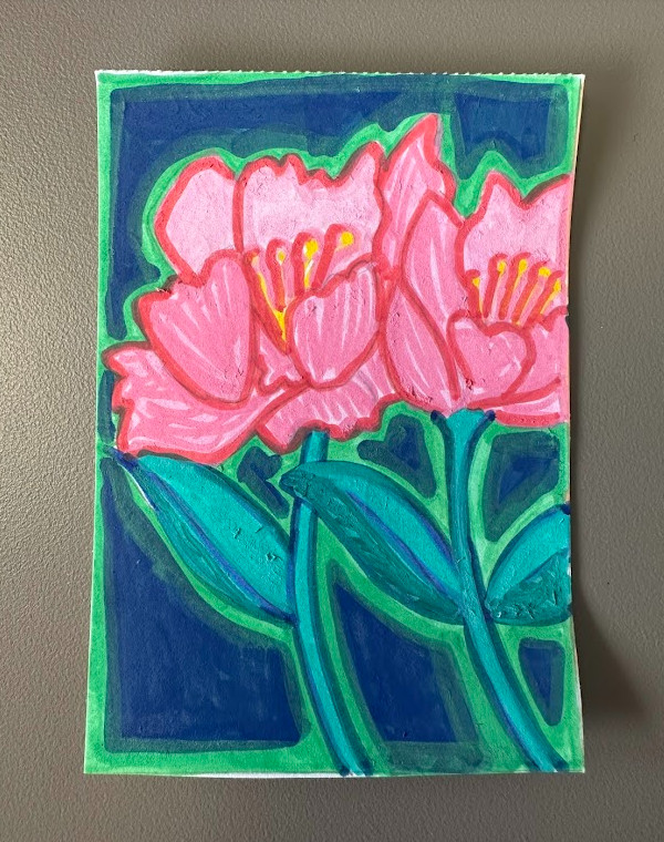 ACEO original art card Alabama State Flower Camellia-One of a kind, Colorful