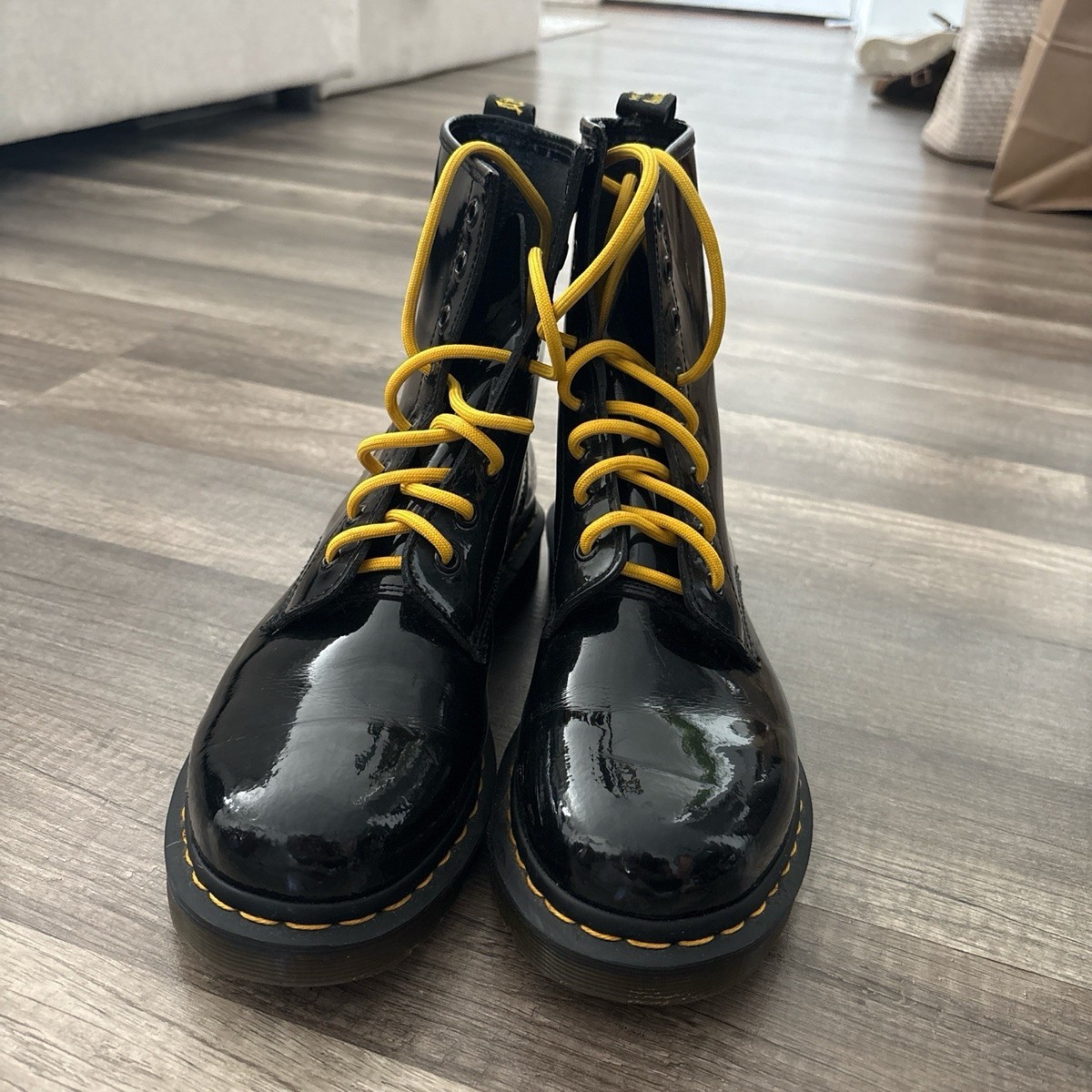 Dr. Martens 1460 W Black Patent Leather Combat Boots Yellow  display picture 3
