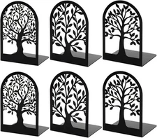 HappyHapi Book Ends, Metal Bookends for Shelves Decorative, Tree Black 