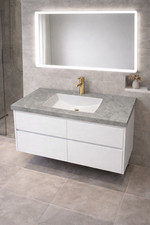 Modernes Mineralguss Waschbecken 100cm Badmöbel Waschtisch Grau Steinoptik