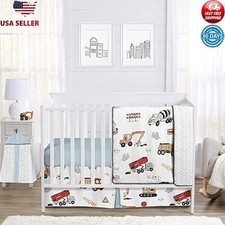 Construction Truck Crib Bedding Set 4 Piece Microfiber Diaper Stacker Nursery US