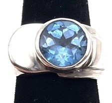Modernist Sterling Silver 925 Blue Topaz Ring Bold SZ 6 Stunning 