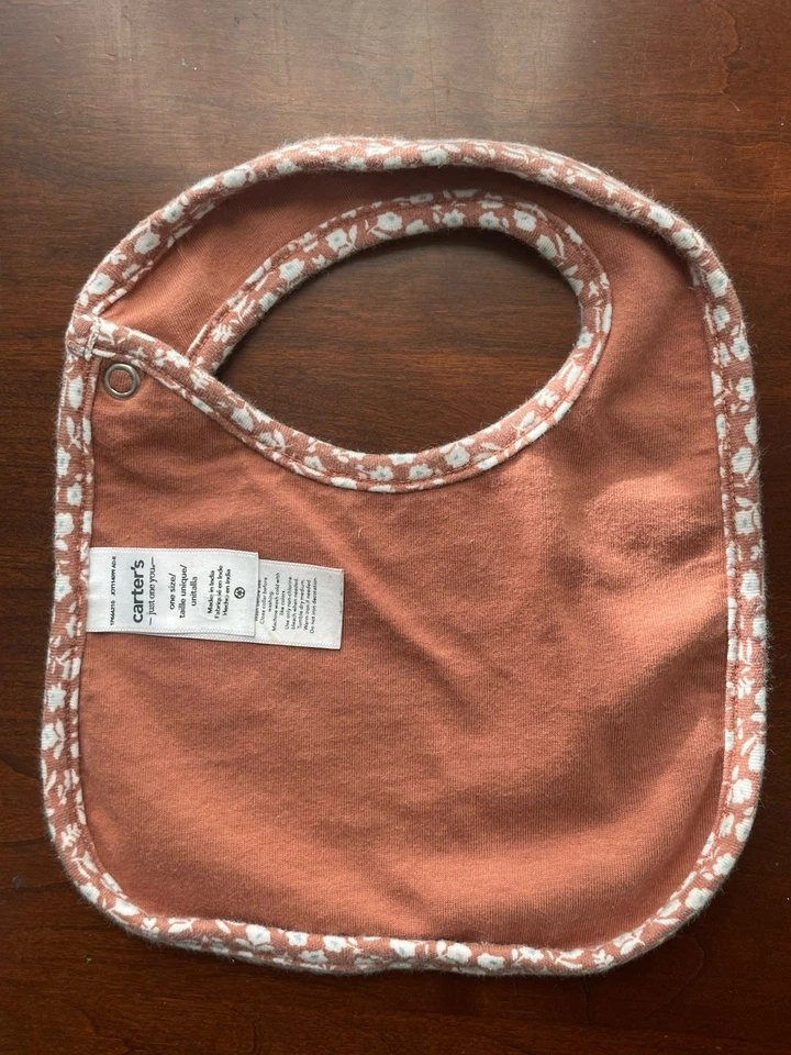 Carter's Baby Girls Allover Floral 100% Cotton Snap Closure Bib One Size Brown - Image 2 of 4
