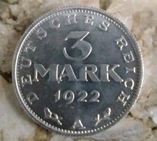 1922 Weimar Germany 3 Mark Aluminum Coin-A-Berlin Mint V6