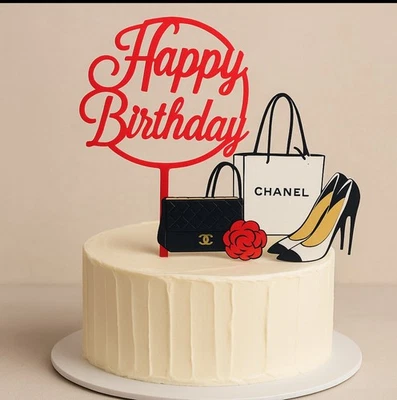 Chanel Unofficial bag & Shoes Theme cake topper. Happy Birthday Bundle