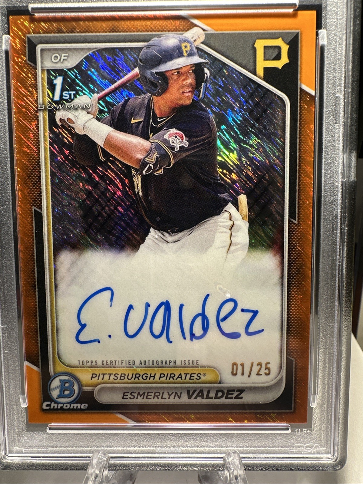 2024 Bowman - Chrome Prospect Auto Orange Shimmer #1/25 Esmerlyn Valdez #CPA-EV view 5