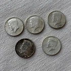 Lot of Five 1964 circulated Kennedy half dollars 90% silver