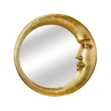 Gold Crescent Moon Face Resin Mirror Wall Hanging 8” Celestial Decor