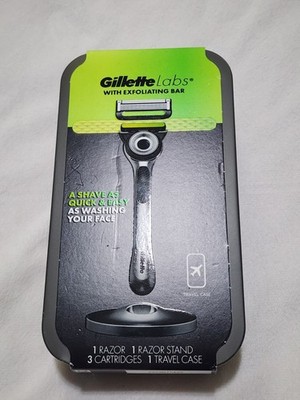 Gillette Labs Men's Razor & Exfoliating Bar & Stand with 3 Cartridges & Case NEW