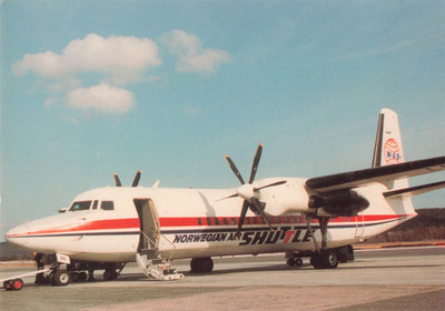 Postcard Airline Norwegian Shuttle Fokker 50 CC8.