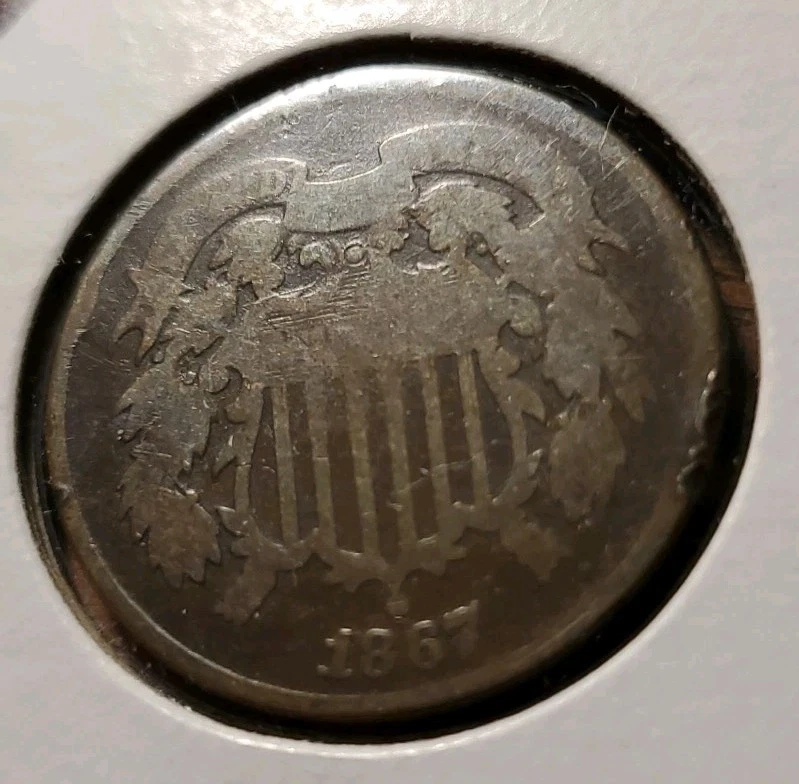 2 TWO CENT NICKELS, 1866-P & 1867-P, VG CONDITION, RARE COINS, 2 CENT! - Image 3 of 4