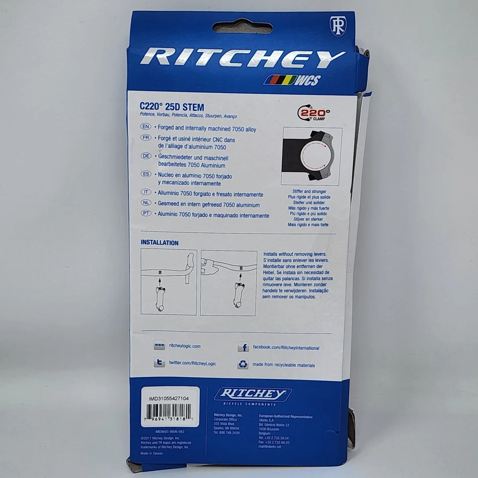 Ritchey WCS C220 25D Stem 31.8 mm Bar Clamp, 100 mm Length, +/-25 Degree, Black - Image 4 of 4