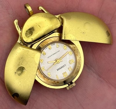 Vintage Lucerne Gold Plate / Aluminum Ladybug Pendant Watch - Swiss - F.T.C. LTD