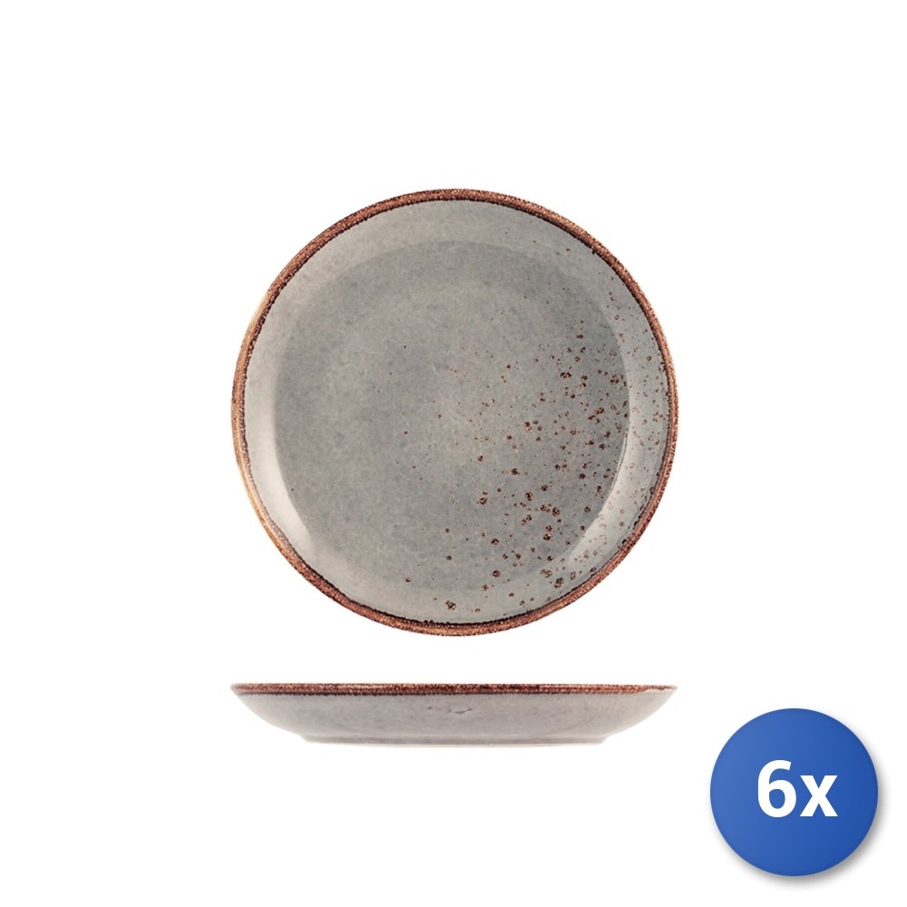 6X H&H Reactive Stoneware Fruit Plates, Ø 20.5 Cm, Gray