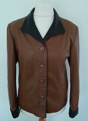 HIDEPARK - weiche ECHT LEDER Jacke hellbraun mit schwarzem Rand Gr. M 12