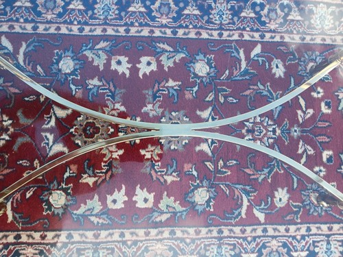 Mid Century Labarge Style Oval Beveled Glass Brass Coffee Table Flame Feet Riser - Picture 8 of 10