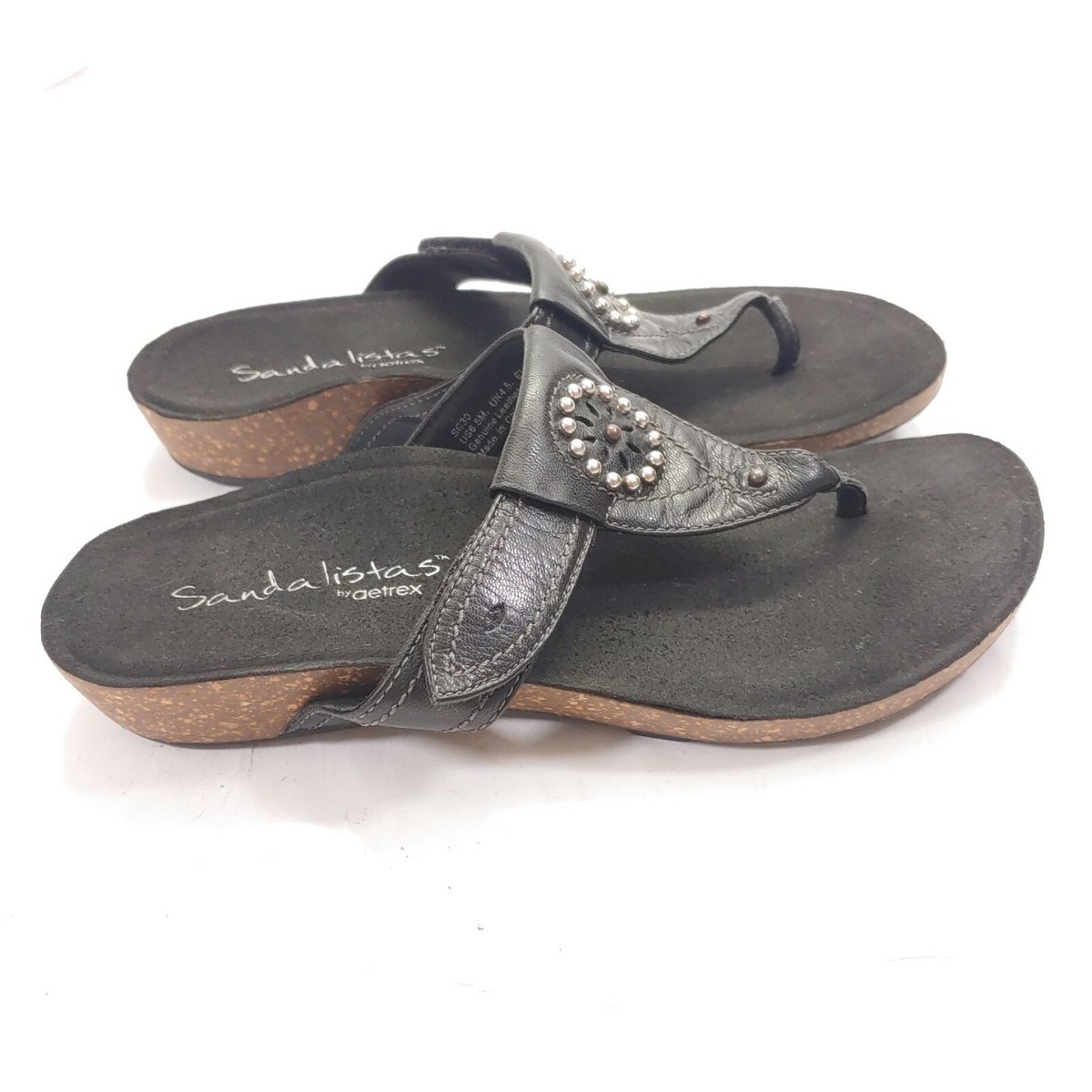 Womens Aetrex Sandalistas Black Leather Slide Sandal Extra