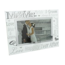 Mr  Mrs Glass 6 x 4 Photo Frame with Mirror  Glitter Letters