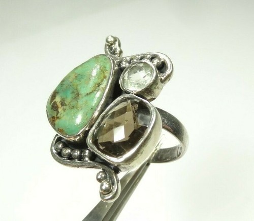 DESIGNER SANJEN TURQUOISE AQUAMARINE STATEMENT RING SIZE 9 STERLING 925 SILVER - Picture 2 of 12