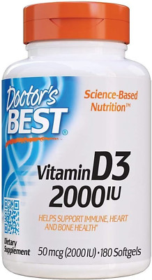 Doctor's Best Vitamin D3 2 000 IU Healthy Bones Teeth Heart Immune, 180 Softgels