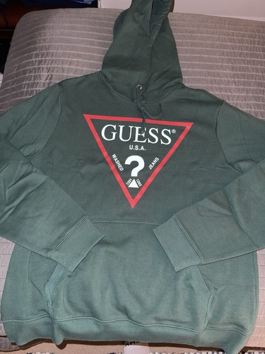 GUESS HOODIE MENS HUNTER GREEN RED SIZE LARGE NEW WITHOUT TAGS