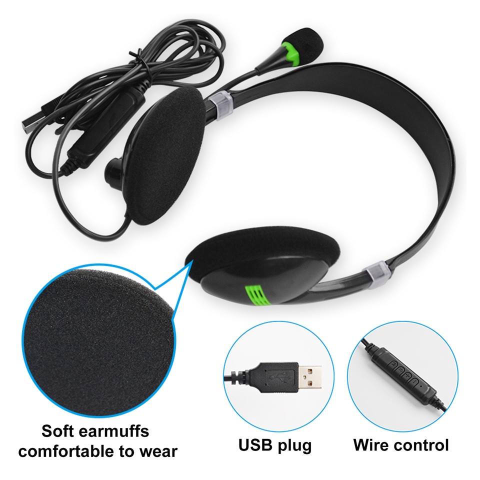 USB Headset With Microphone Noise Cancelling Computer Headphones FFG eBay