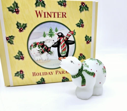 Fenton Winter Polar Bear Glass Figurine Signed by M. Young Christmas in Box