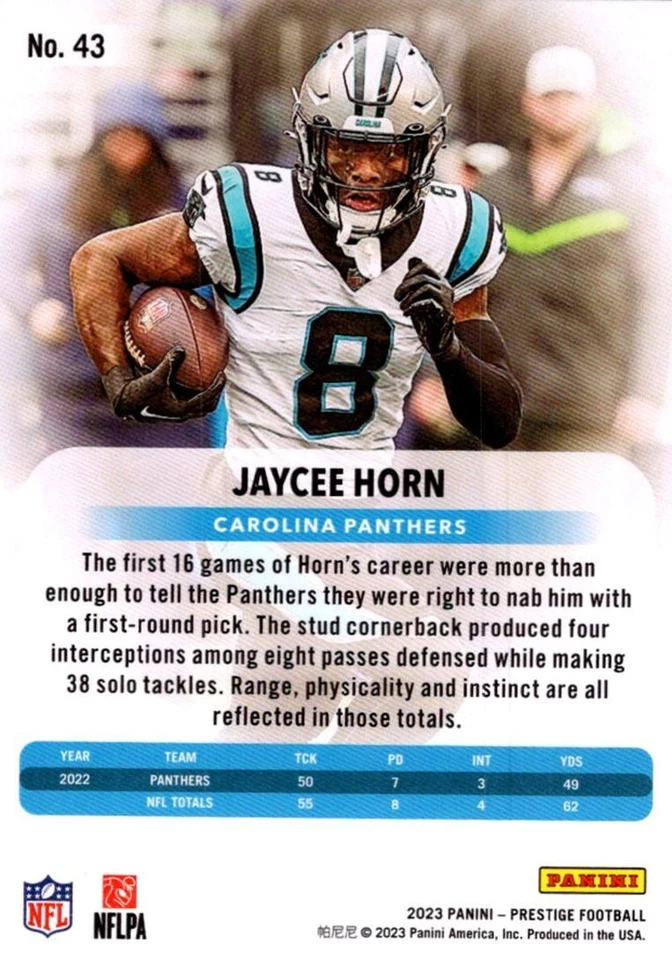 2023 Panini Prestige Jaycee Horn Carolina Panthers #43 - Image 2 of 2