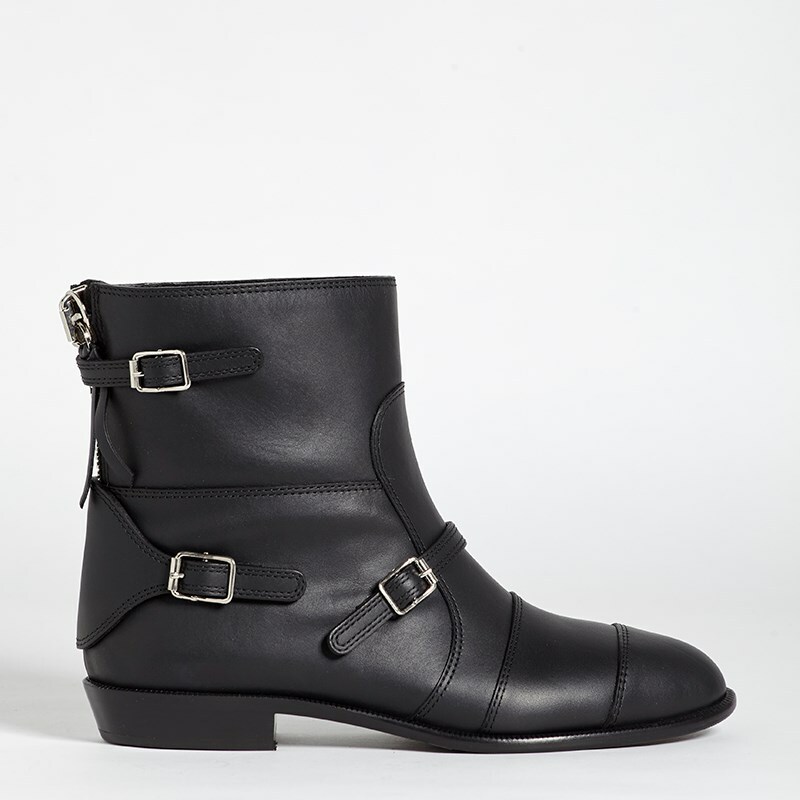 NEW GIUSEPPE ZANOTTI Leather Buckle Strap Matte Black Boots- MSRP