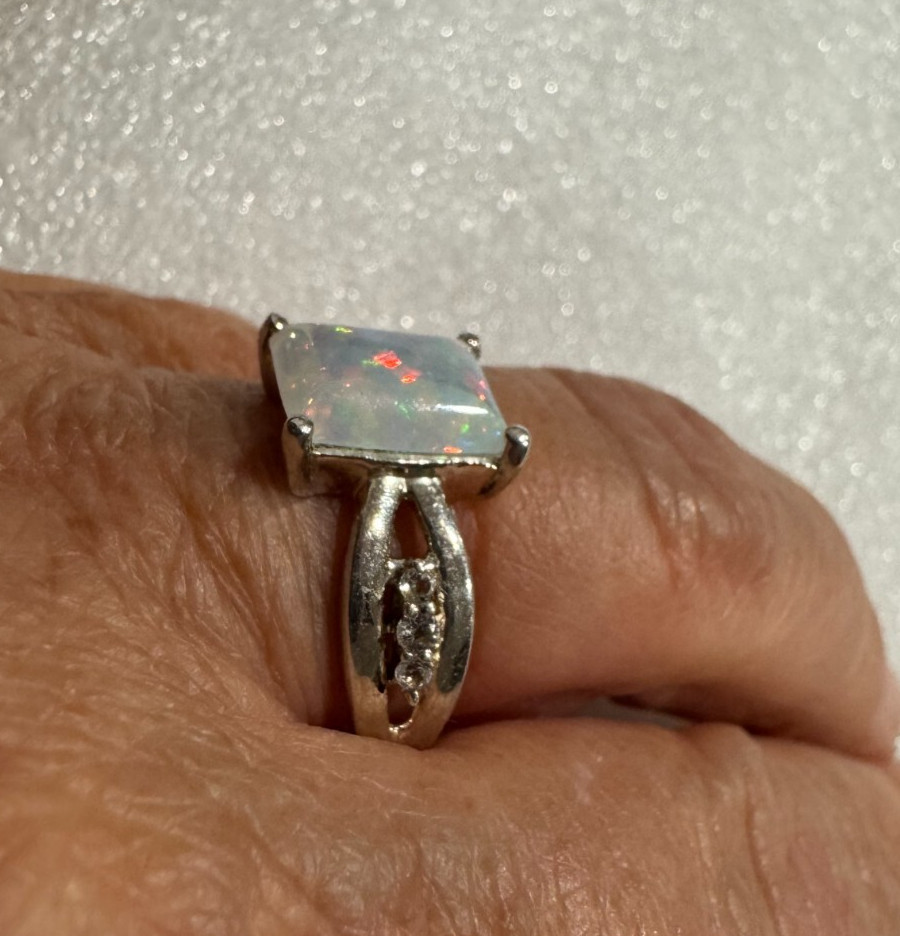 Simulated Opal Ring 925 Sterling Silver Square Cu… - image 3