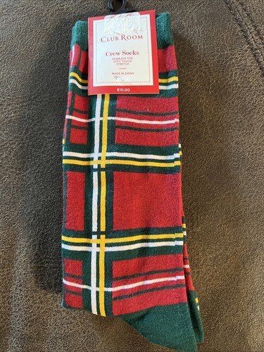 Club Room Herren Neuheit Weihnachten Urlaub Crew Socken Einheitsgröße rot kariert